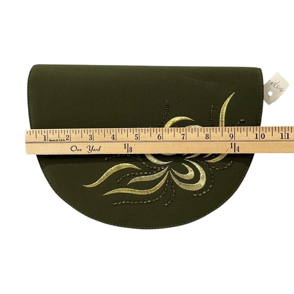 NEW Evening Clutch Purse Womens Green Half Moon Beaded Embroidered Faux Suede - Picture 10 of 12